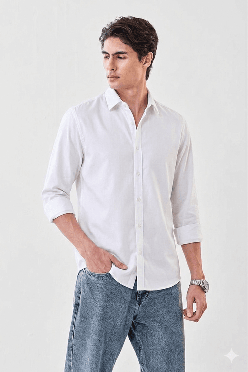 Loyan Premium White Plain Shirt – Classic Fit, Breathable Cotton 2