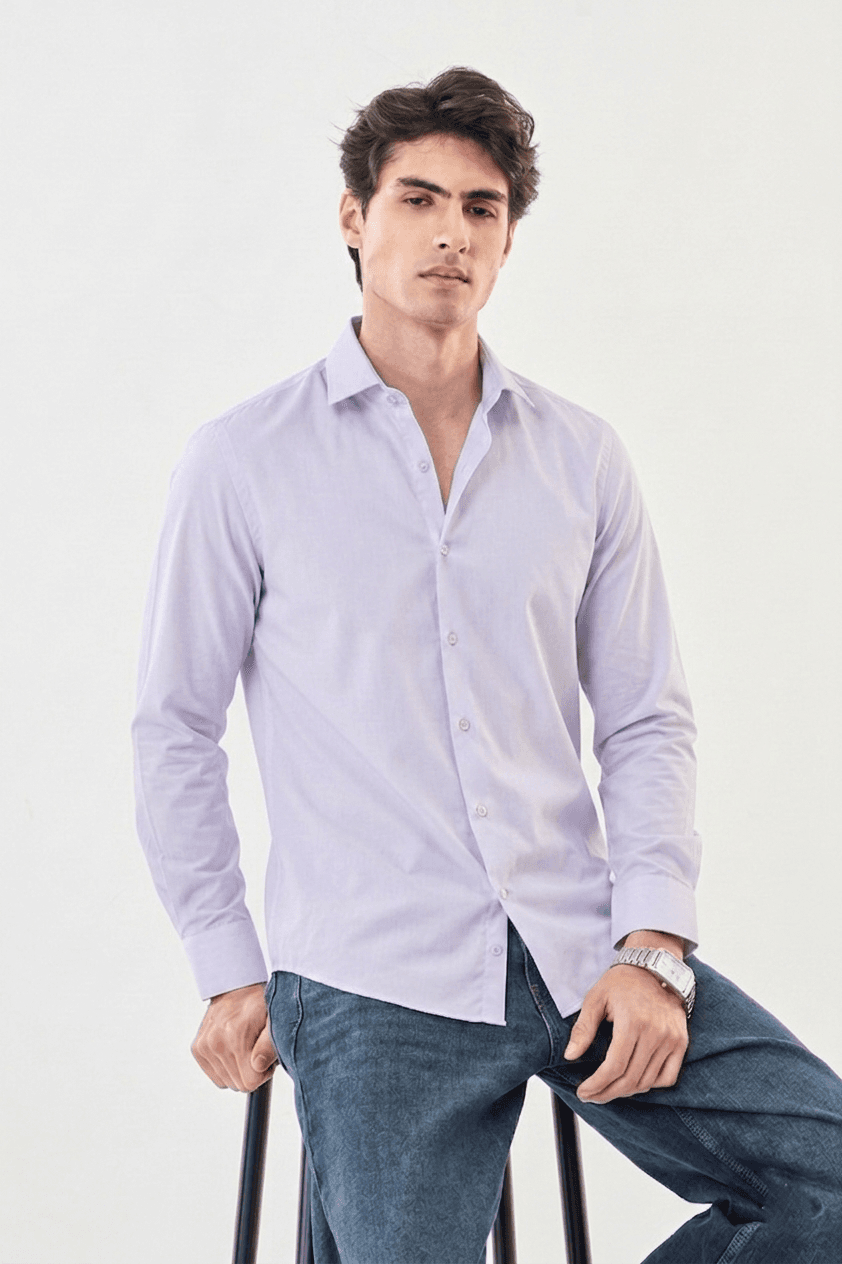 Loyan Men’s Slim-Fit Long Sleeve Dress Shirt – Lavender/Light Purple