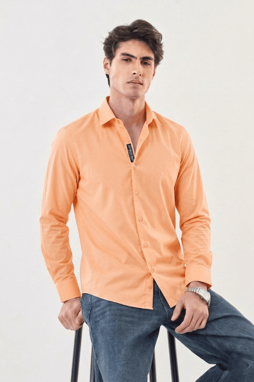Loyan Men’s Slim-Fit Long Sleeve Dress Shirt – Modern Light Orange